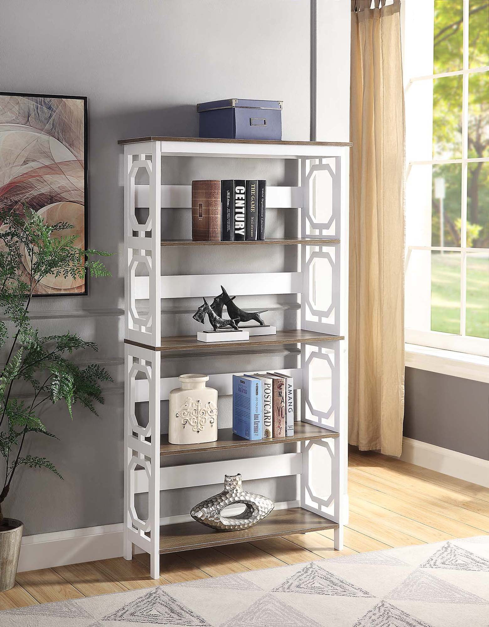 Convenience Concepts Omega 5 Tier Bookcase, Driftwood Shelves/White
