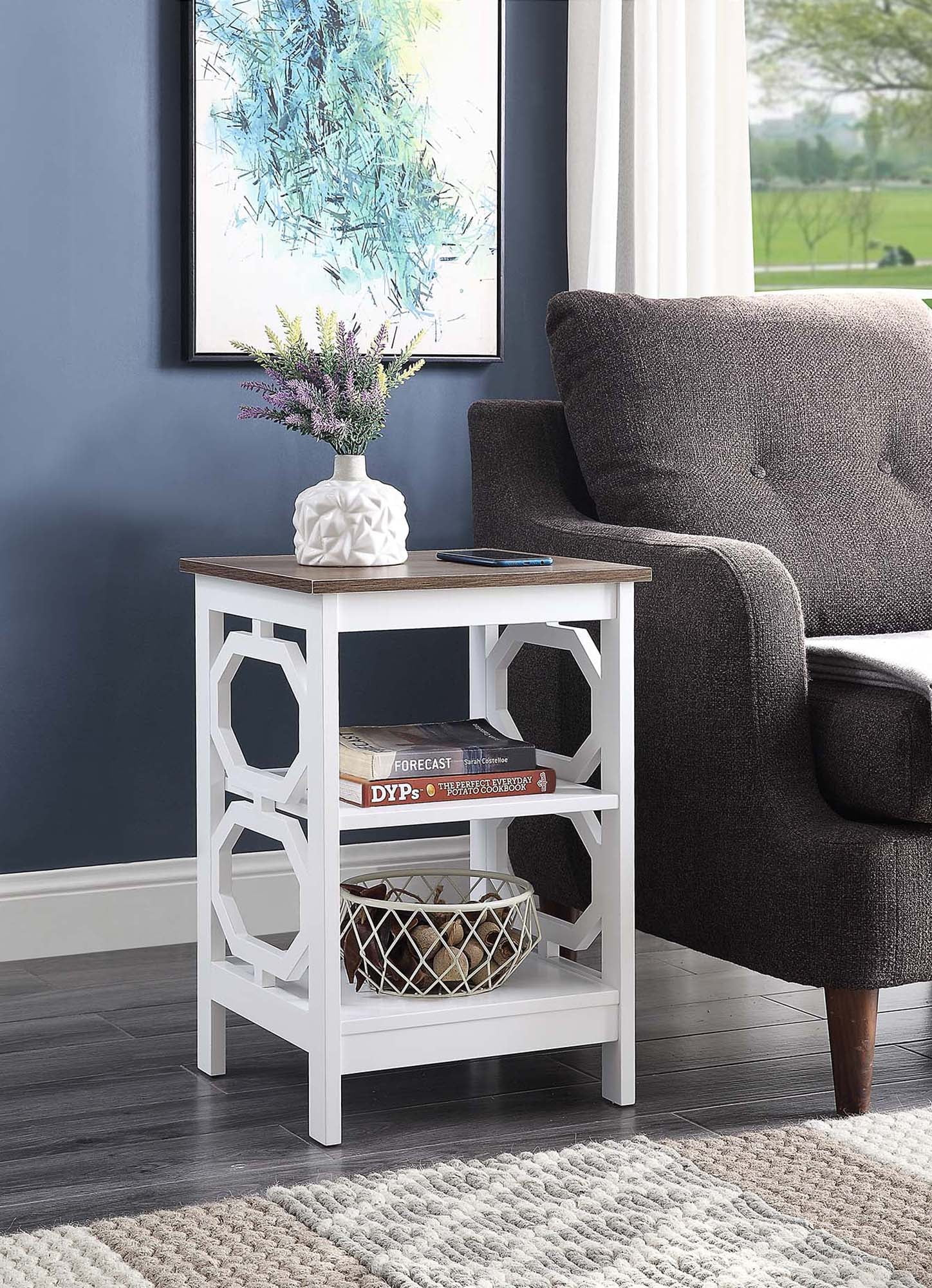 Convenience Concepts Omega End Table with Shelf, Driftwood/White