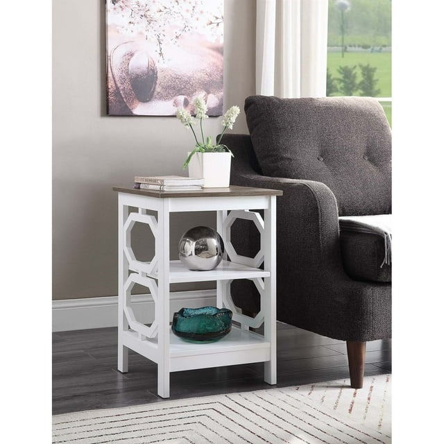 Convenience Concepts Omega End Table with Shelf, Driftwood/White