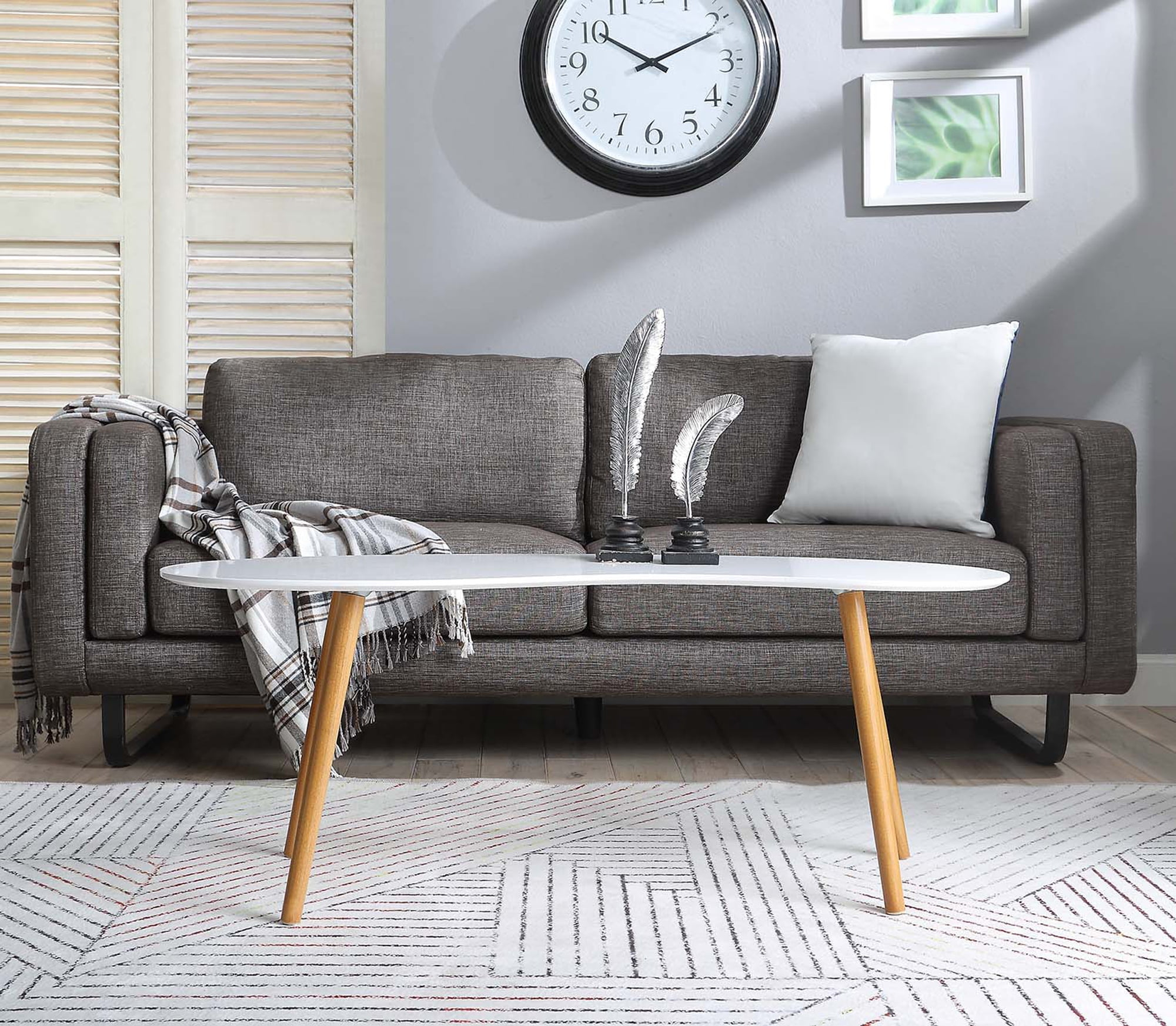 Convenience Concepts Oslo Bean-Shaped Coffee Table in Glossy White Wood Finish