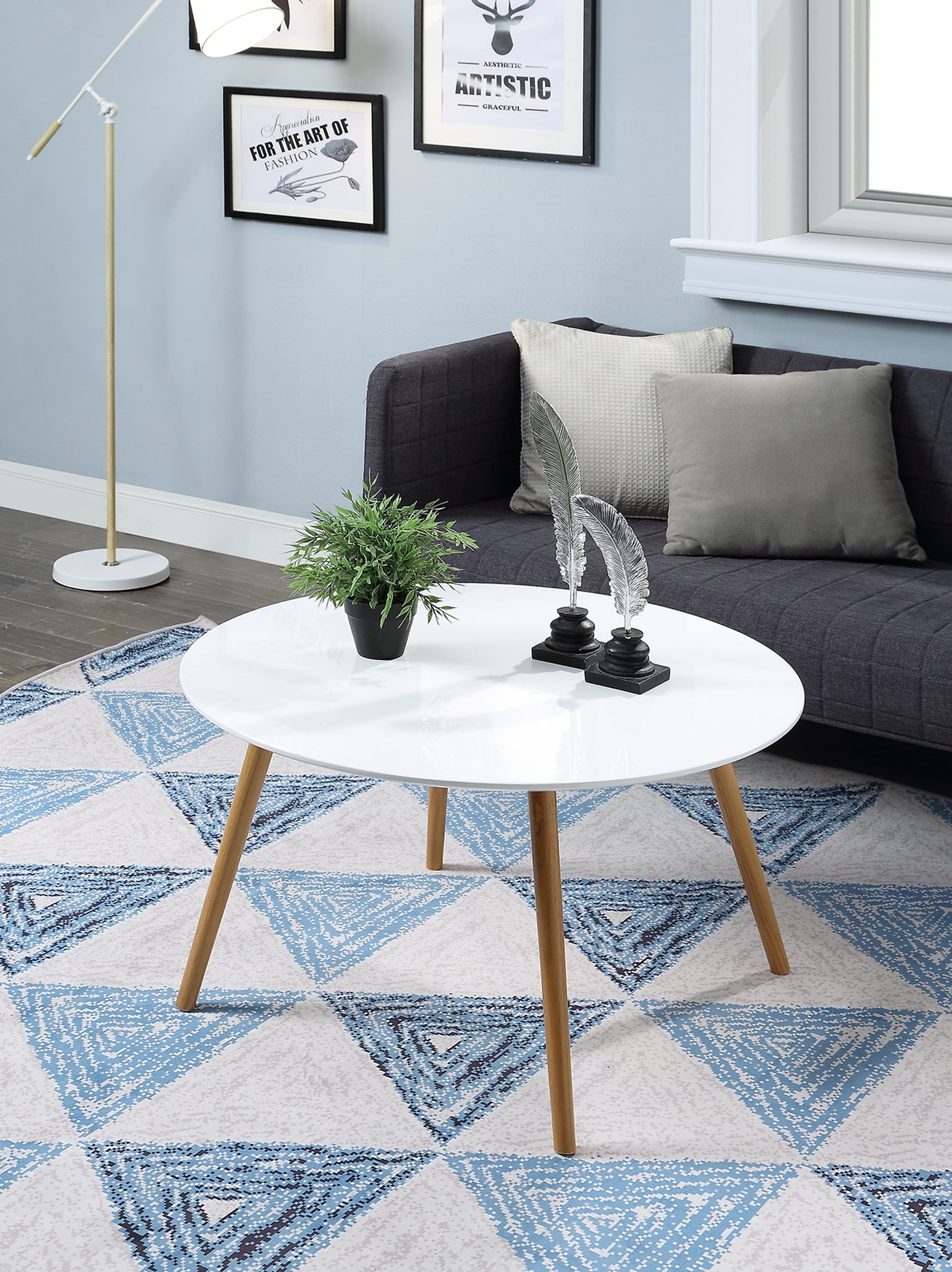 Convenience Concepts Oslo 32" Round Coffee Table in Glossy White Wood Finish