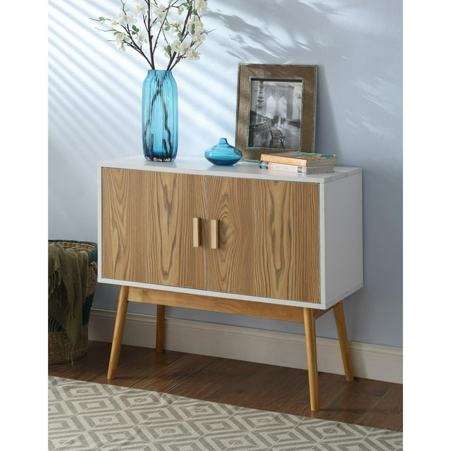 Convenience Concepts Oslo Storage Console with Cabinet and Shelves, White/Woodgrain