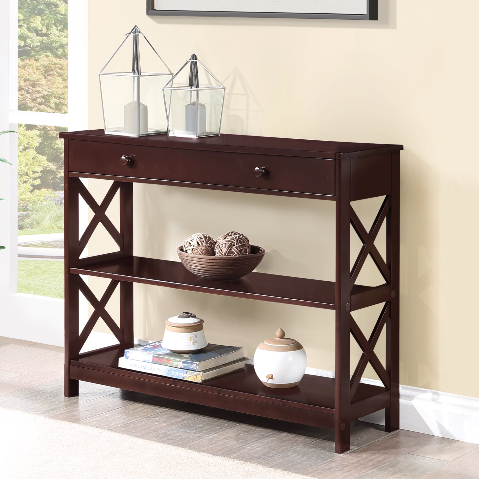 Convenience Concepts Oxford  Console Table with Drawer in Espresso Wood Finish