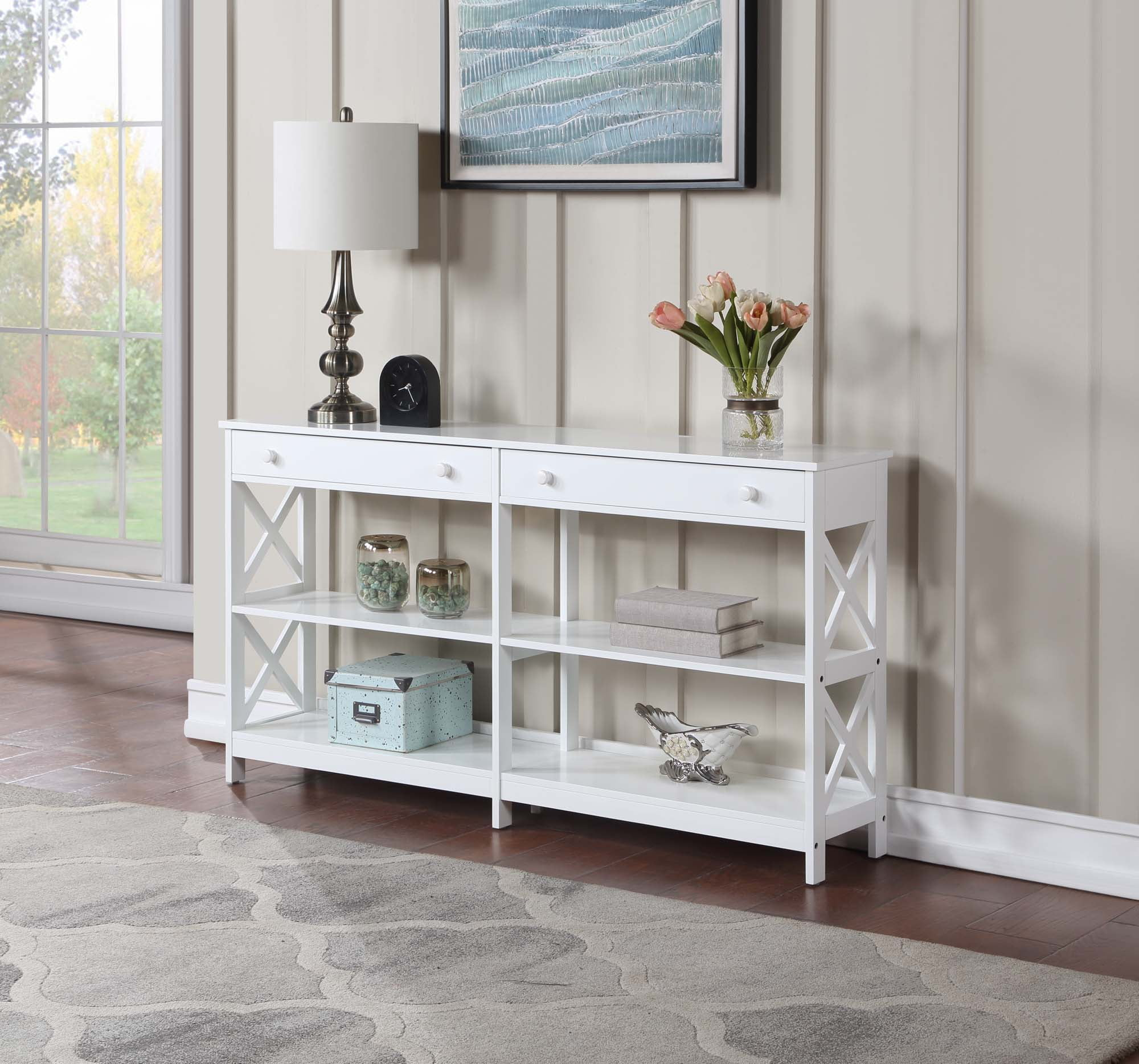 Convenience Concepts Oxford 2 Drawer 60 inch Console Table with Shelves