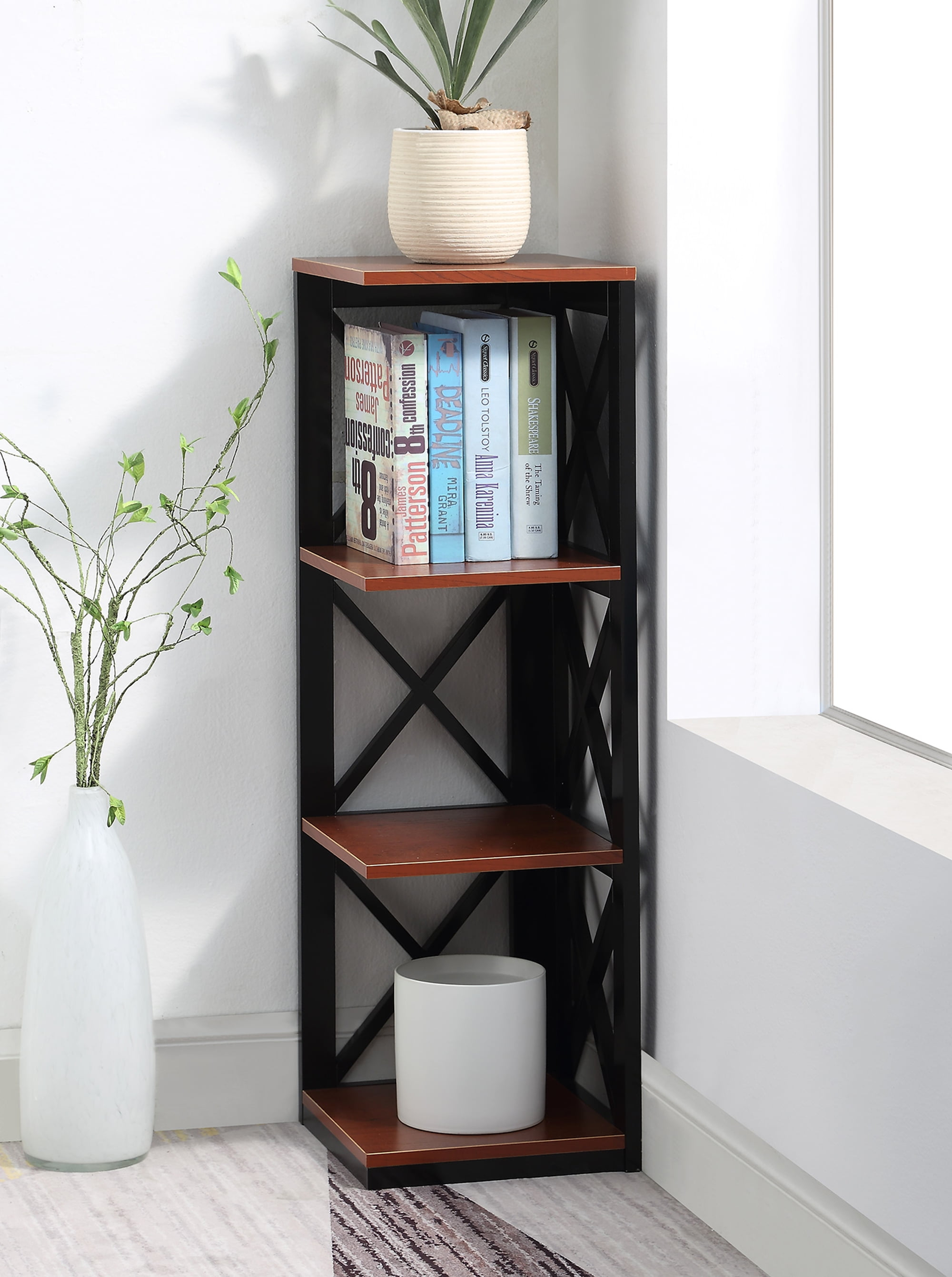 3 Tier Corner Bookcase, Cherry / Black