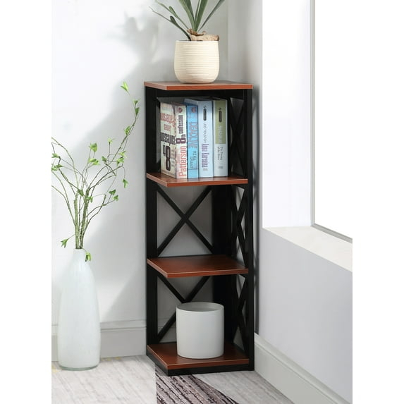 3 Tier Corner Bookcase, Cherry / Black
