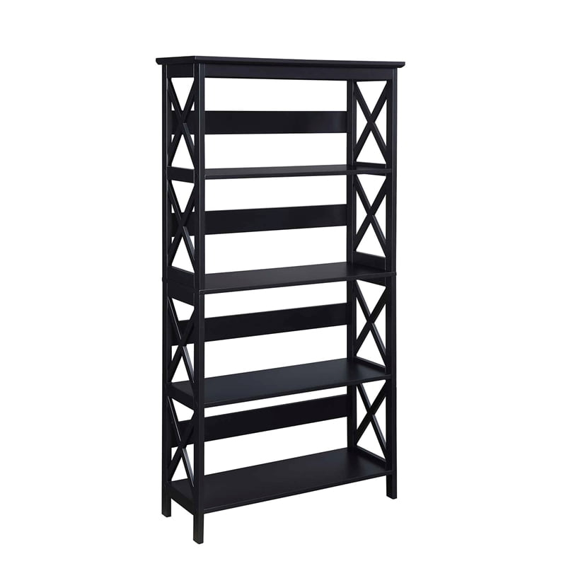 Convenience Concepts Oxford 5-Shelf Bookcase in Glossy Black Wood Finish