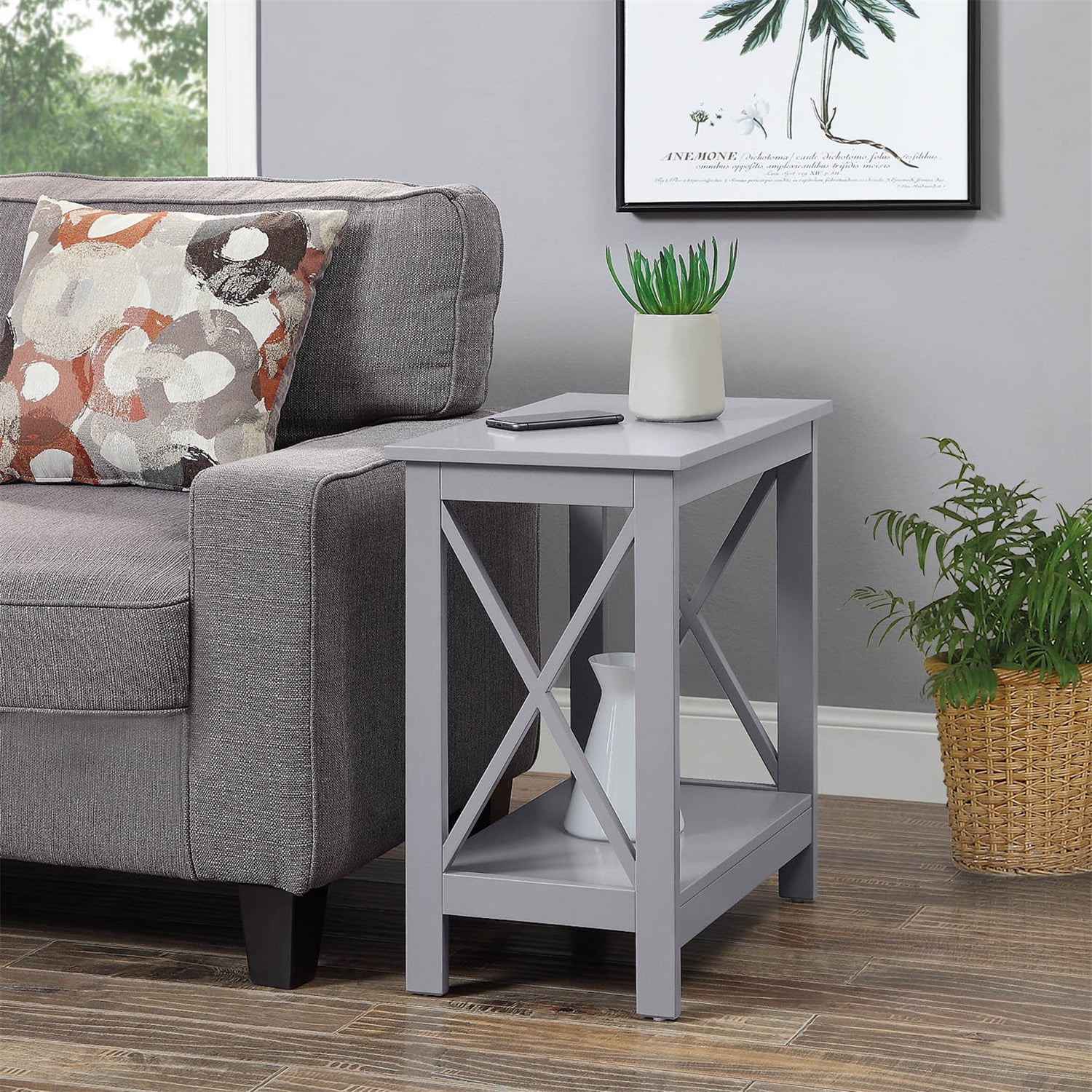 Oxford Chairside End Table with Shelf Gray