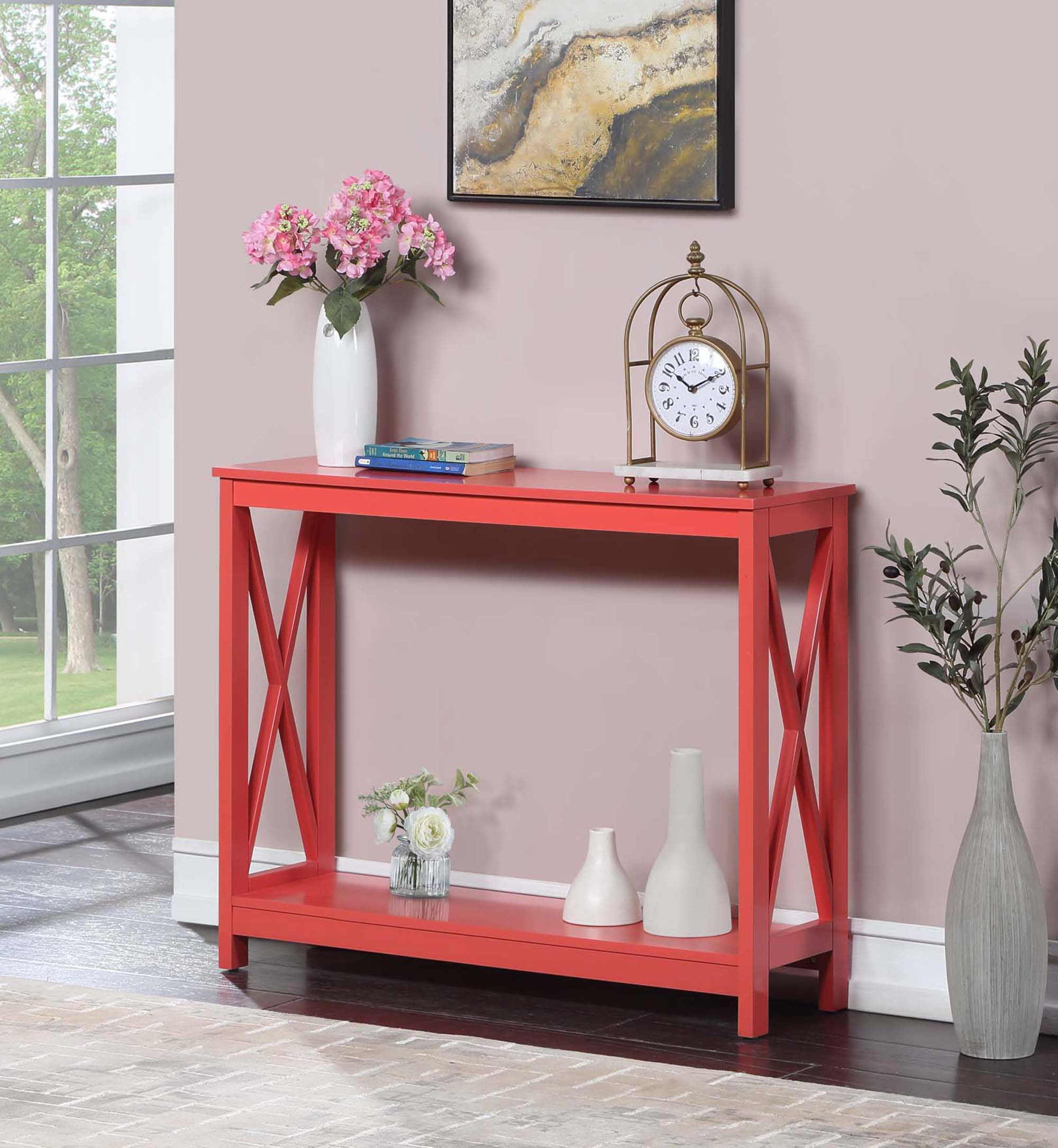 Convenience Concepts Oxford Console Table with Shelf, Coral