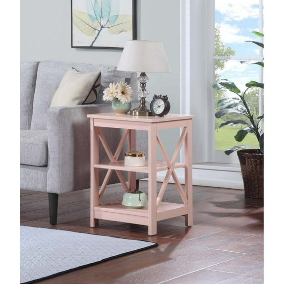 Convenience Concepts Oxford End Table with Shelves, Blush Pink