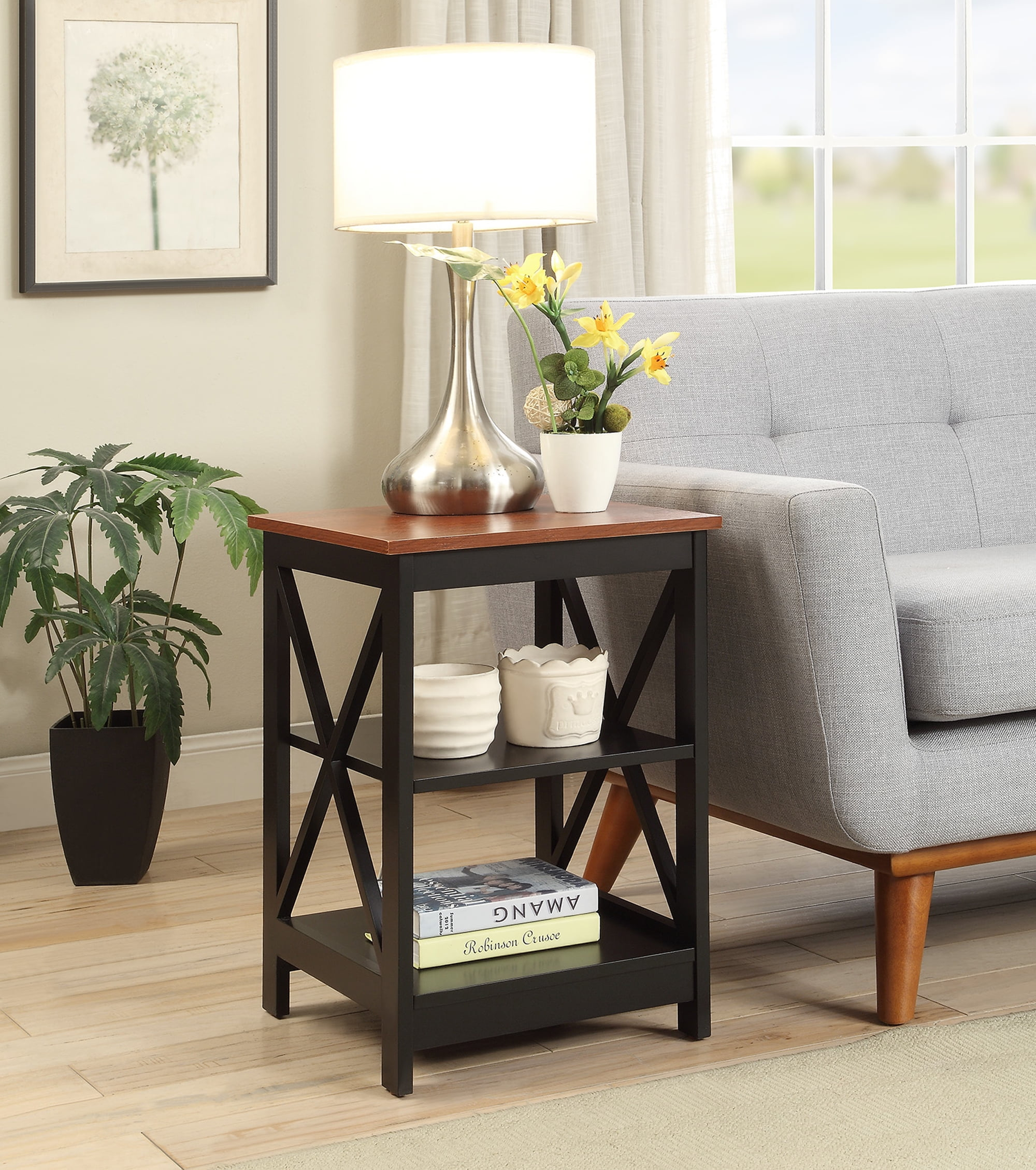 Convenience Concepts Oxford End Table with Shelves, Cherry/Black
