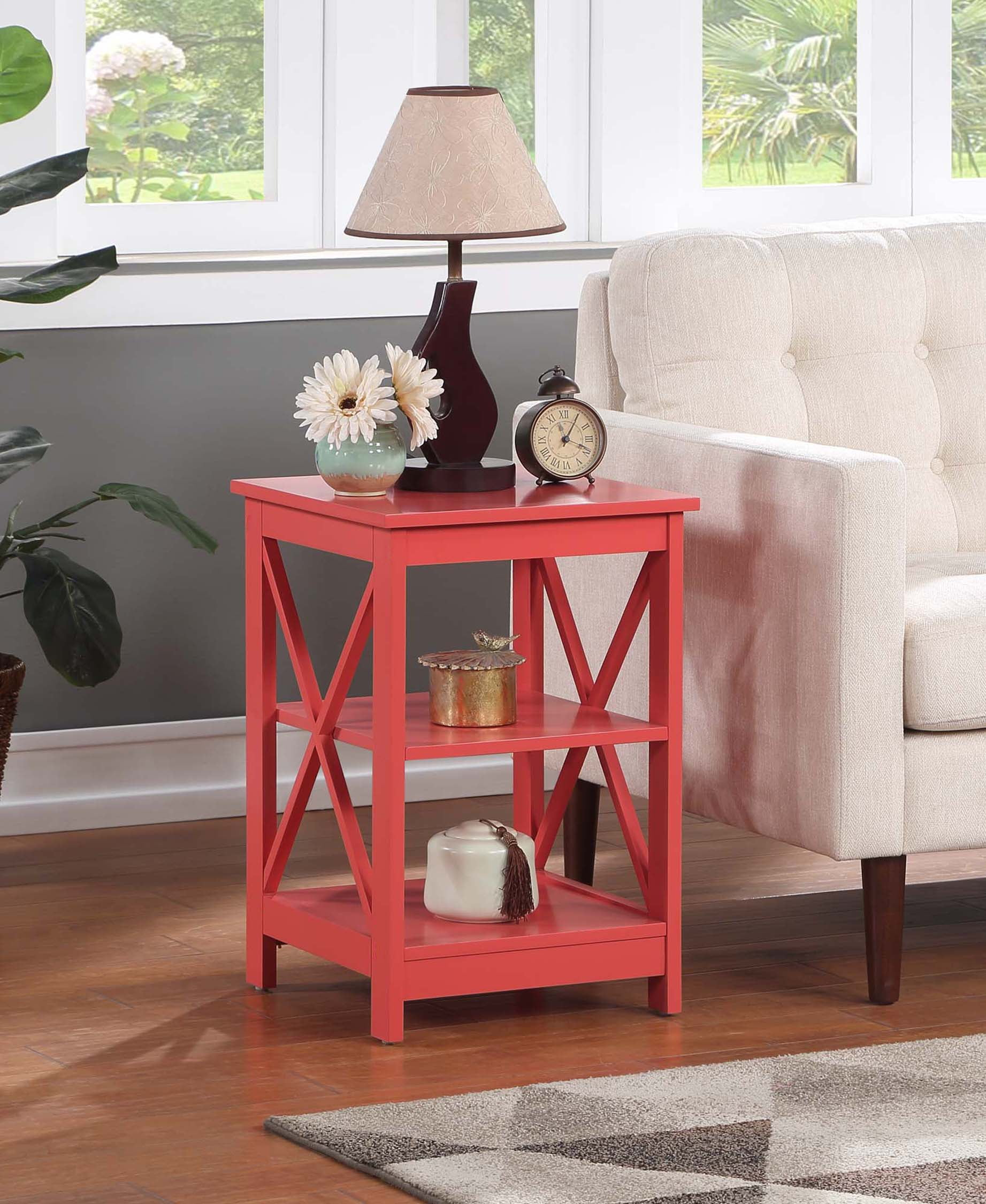 Convenience Concepts Oxford End Table with Shelves, Coral