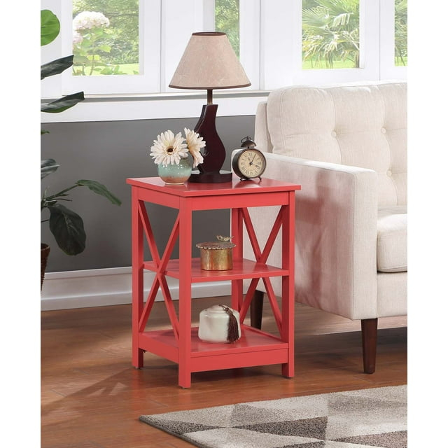 Convenience Concepts Oxford End Table with Shelves, Coral