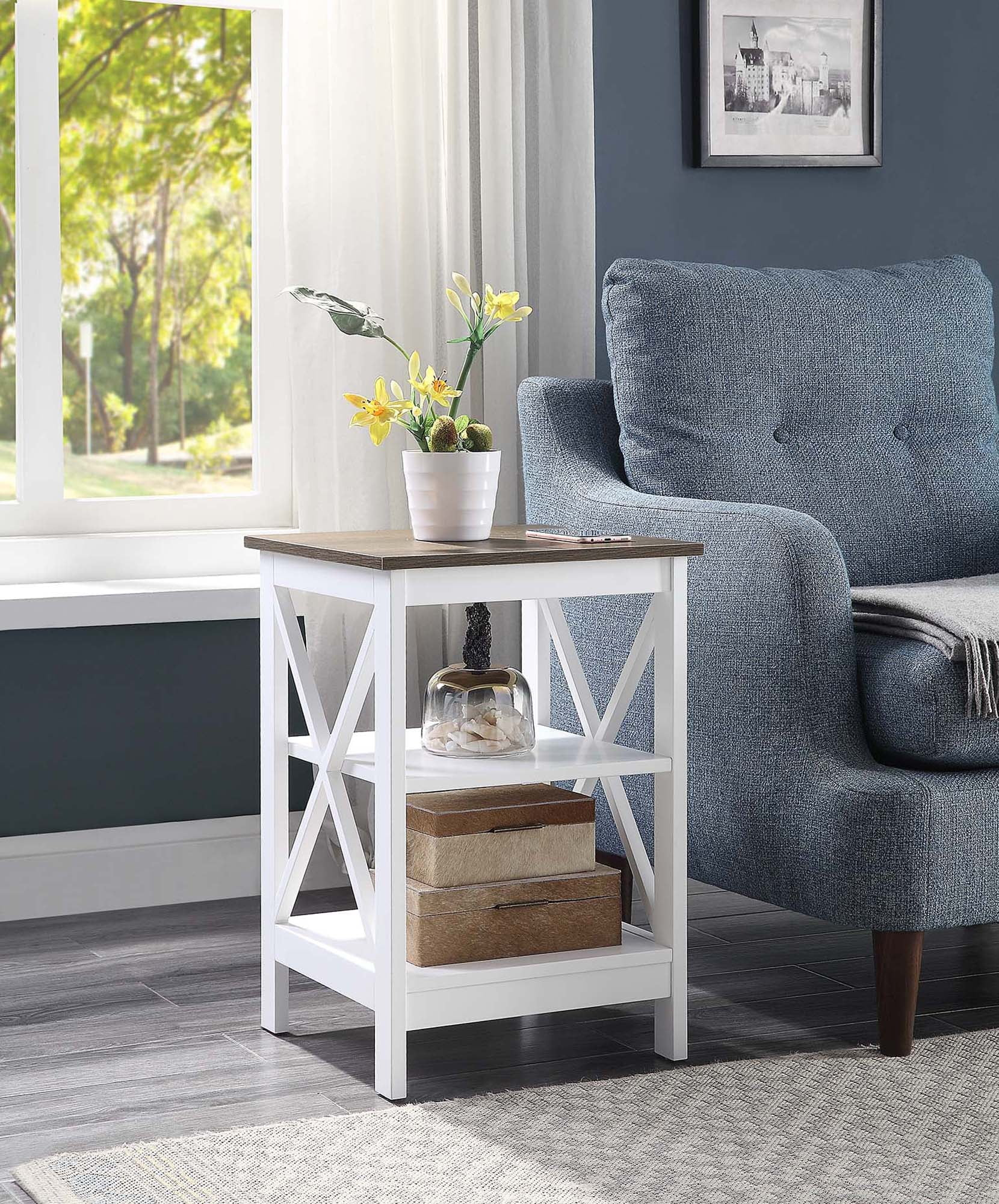 Xavier End Table with Open Shelves Driftwood/White