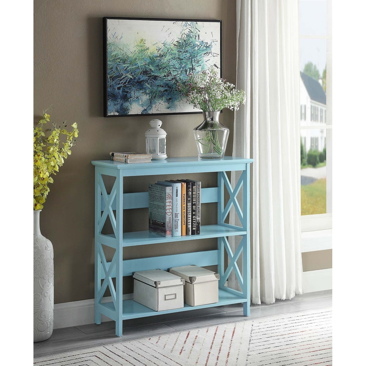Convenience Concepts Oxford Three-Tier Bookcase in Mint Green Wood Finish