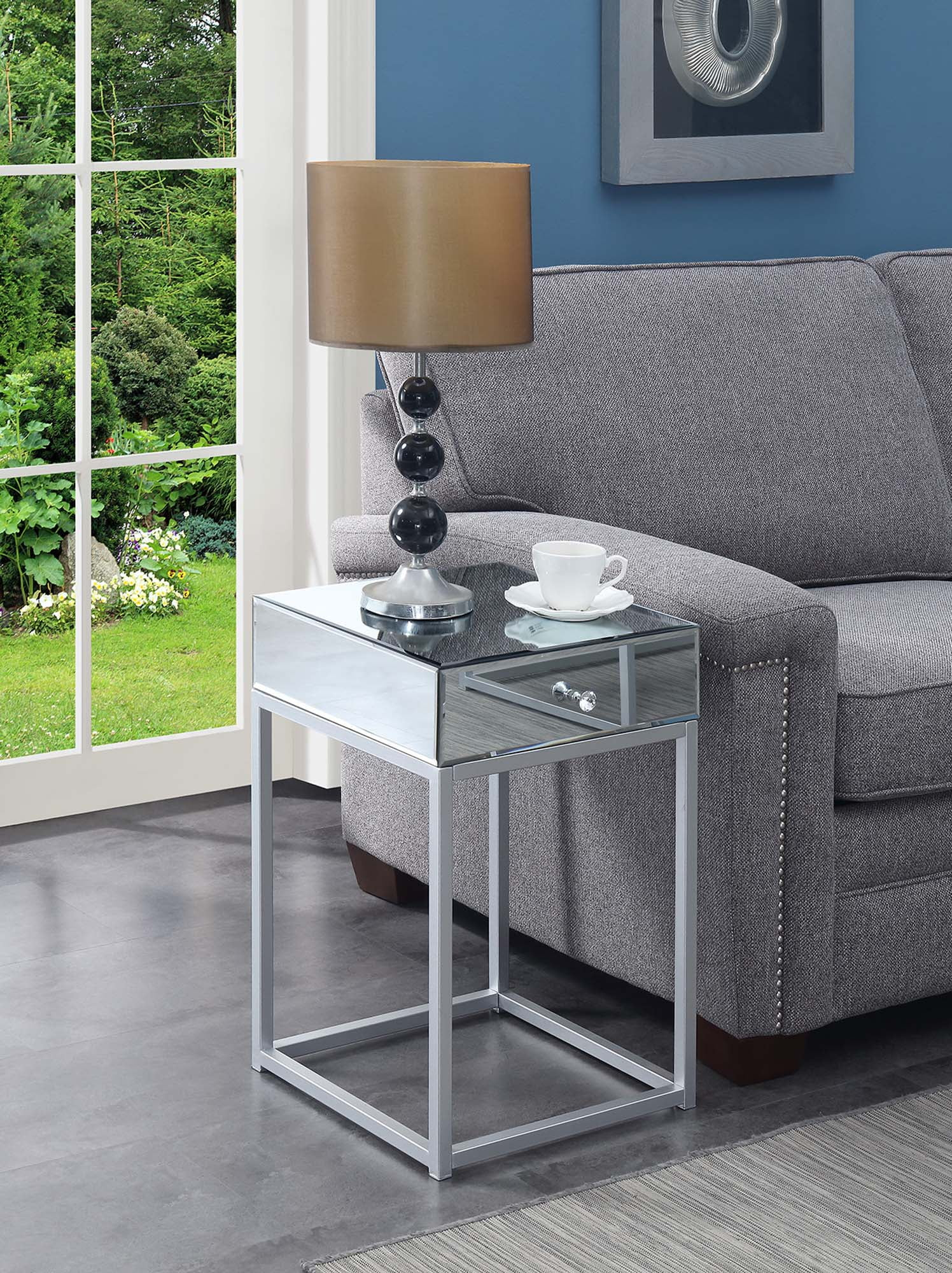 Convenience Concepts Reflections 1 Drawer End Table, Mirror/Silver