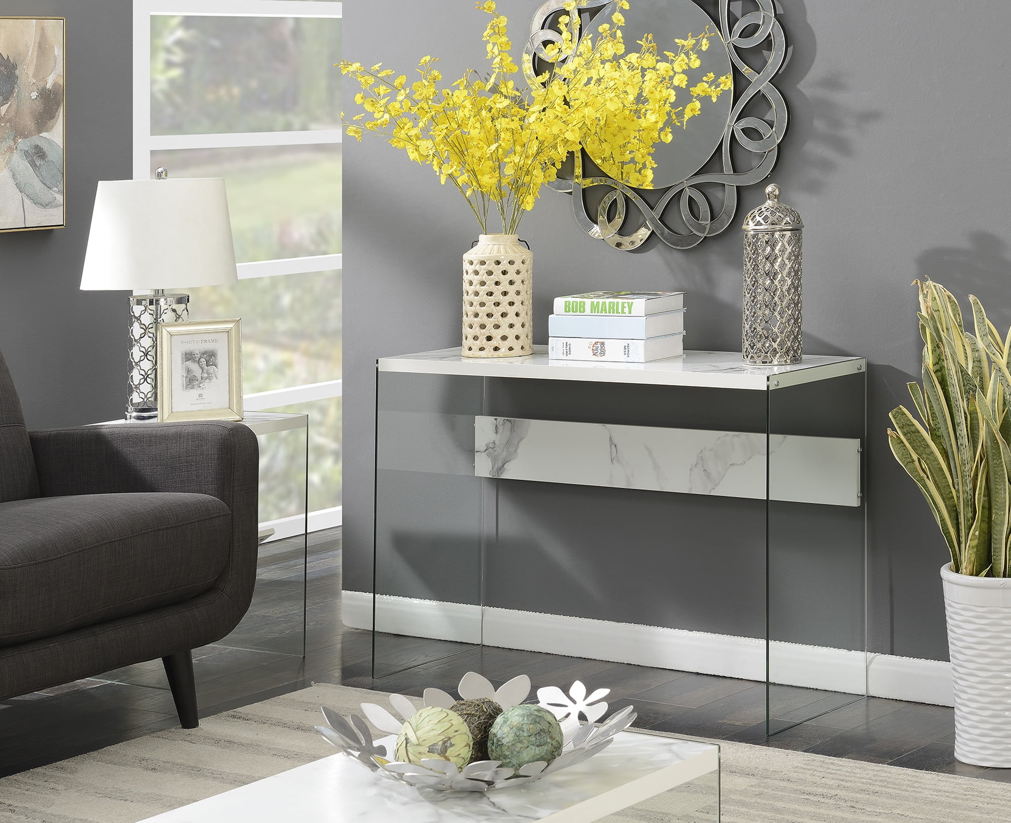 Soho Console Table, Faux White Marble