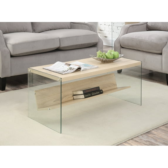 Convenience Concepts SoHo Glass Coffee Table with Shelf, Weathered White/Glass