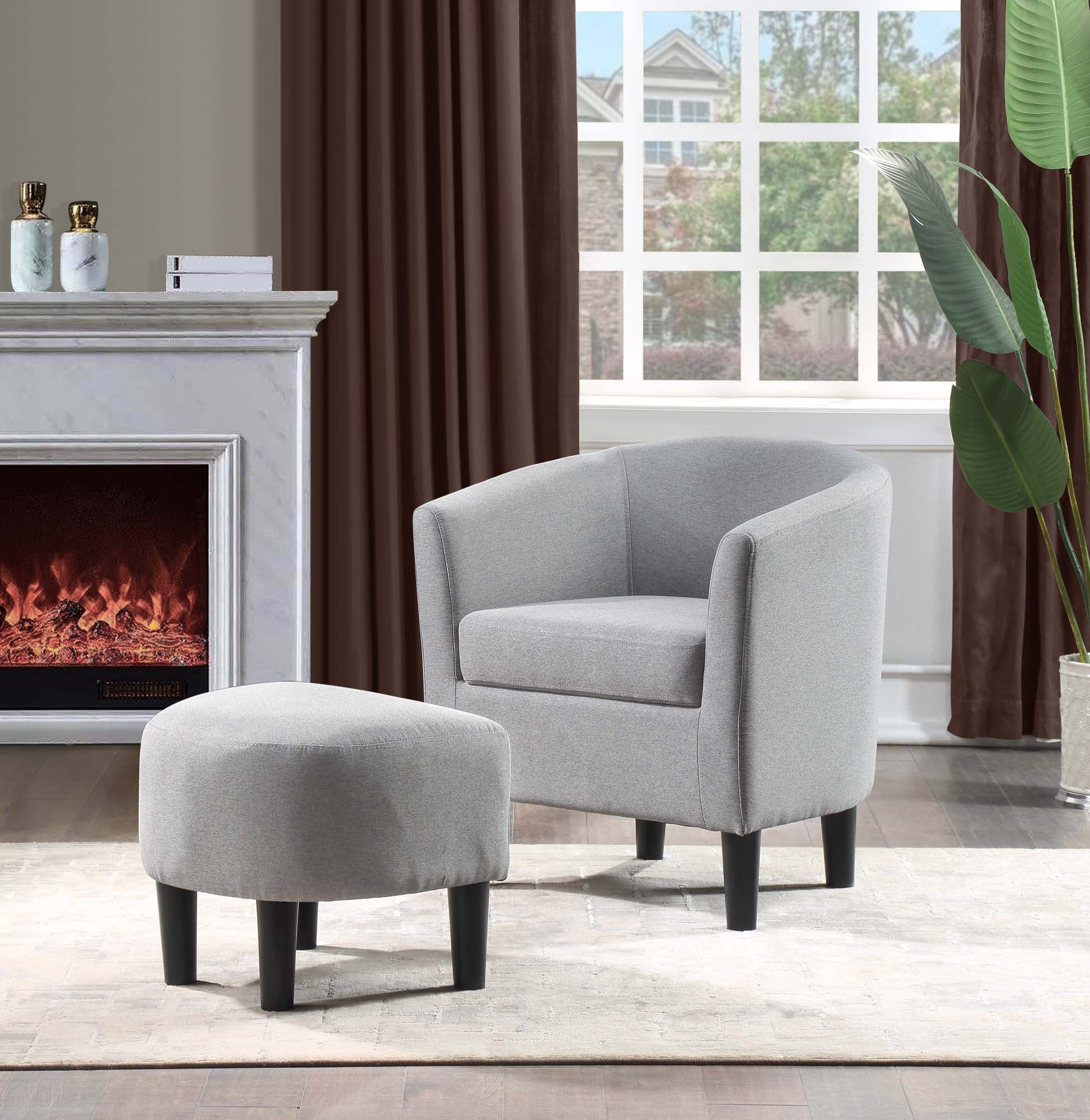 Convenience Concepts Take a Seat Churchill Accent Chair with Ottoman, Cement Gray Fabric