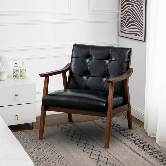 Convenience Concepts Take a Seat Natalie Accent Chair, Black Faux Leather/Espresso