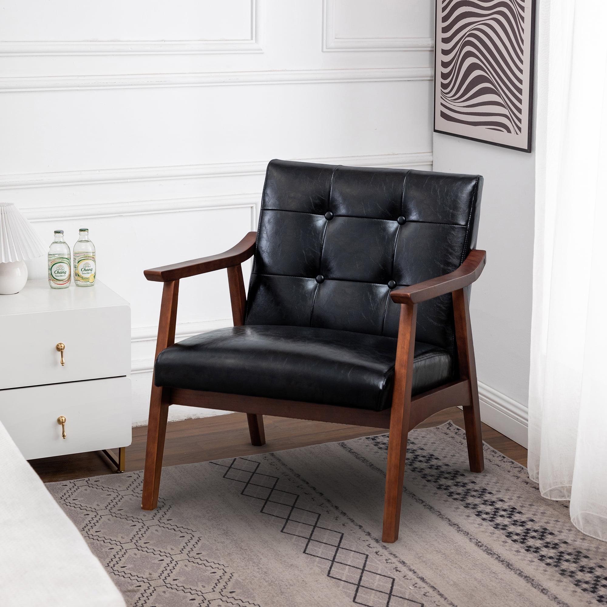 Convenience Concepts Take a Seat Natalie Accent Chair, Black Faux Leather/Espresso
