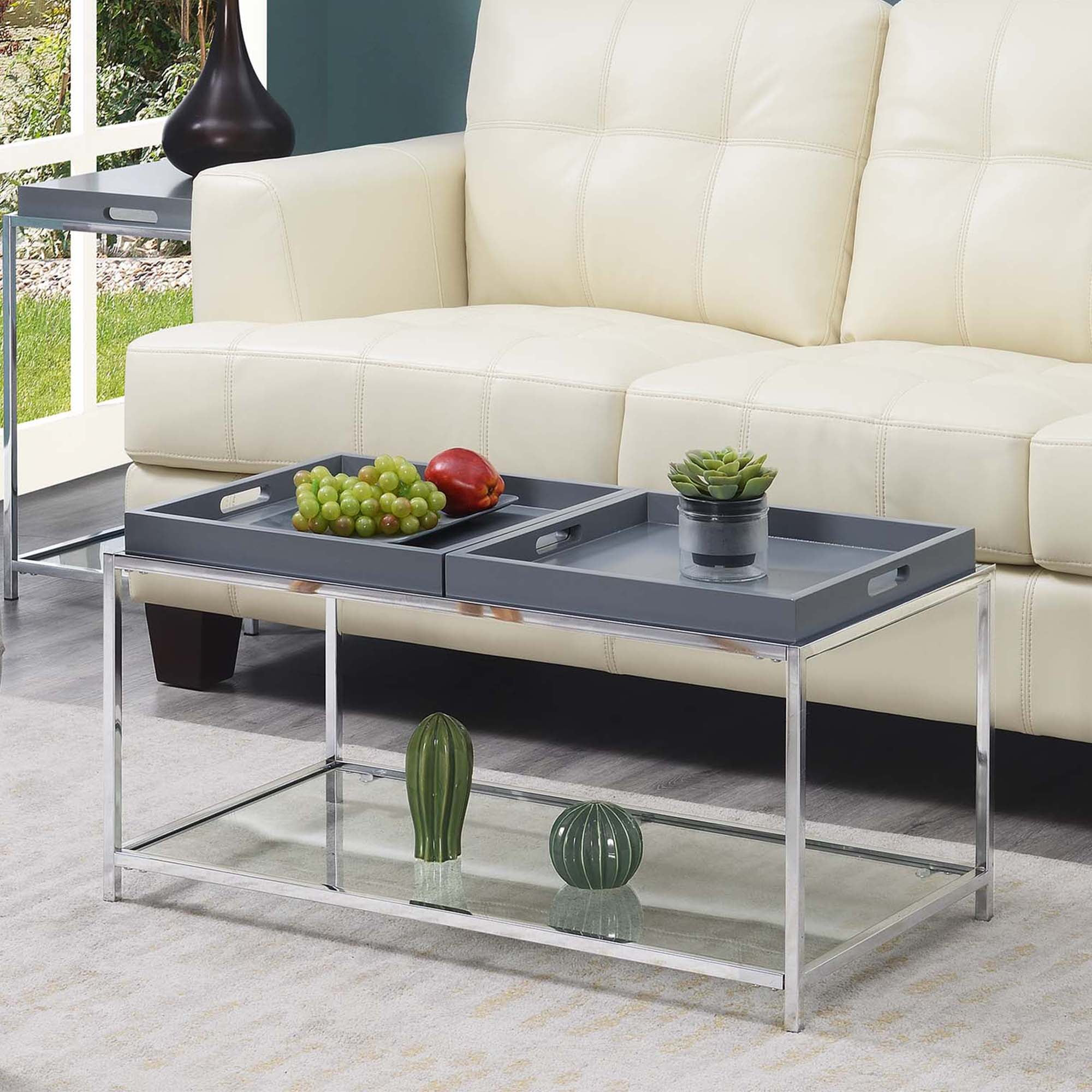 Convenience Concepts Tempered Glass Palm Beach Coffee Table with Tray, Gray