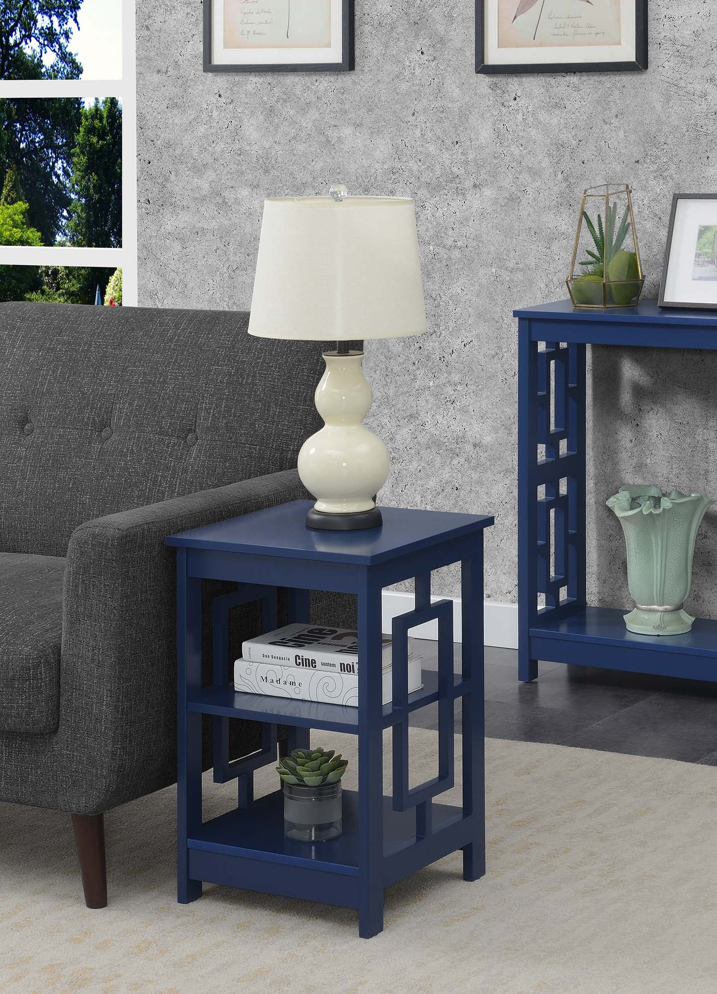 Convenience Concepts Town Square End Table with Shelves, Cobalt Blue