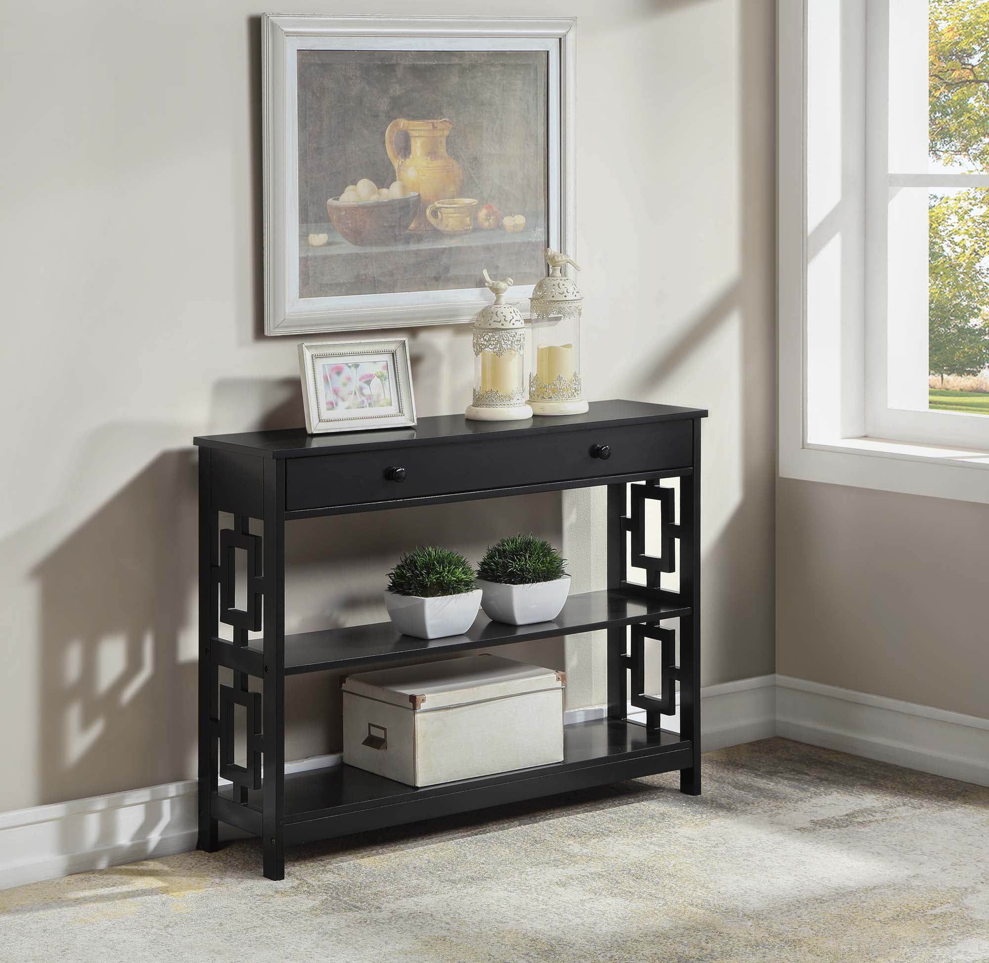 Convenience Concepts Town Square One-Drawer Console Table in Black Wood Finish