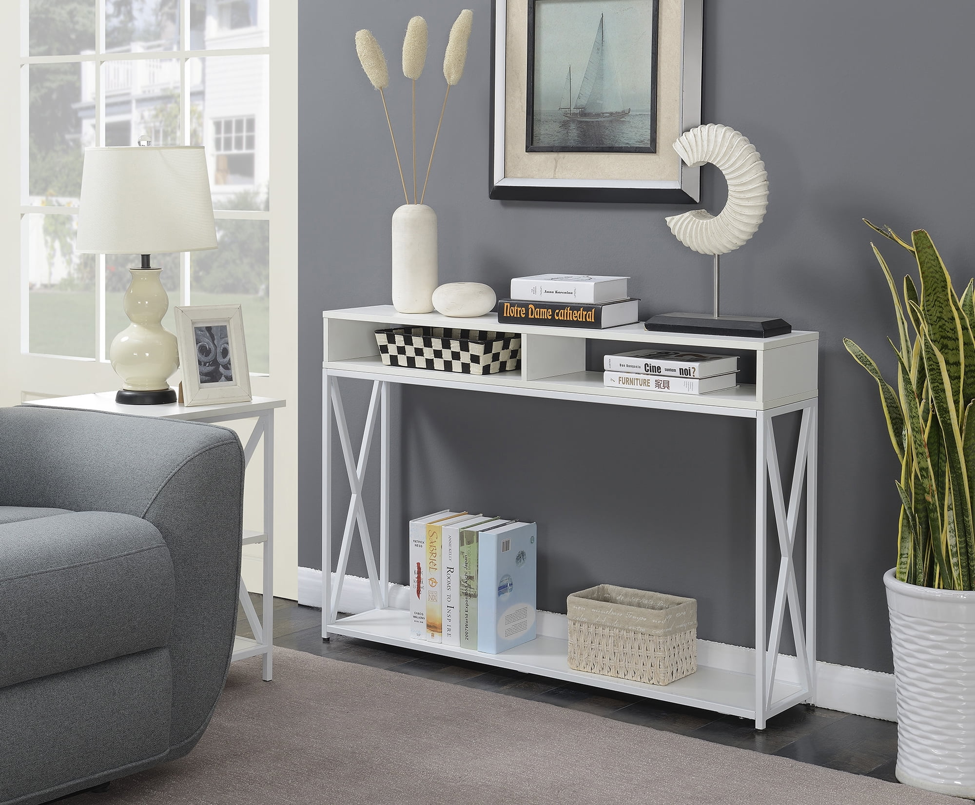 Convenience Concepts Tucson Deluxe 2 Tier Console Table, White