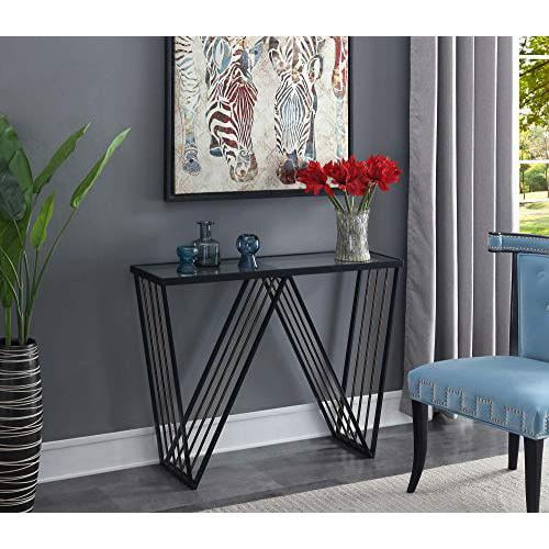 Convenience Concepts Venus Black Metal Console Table with Clear Glass Shelf