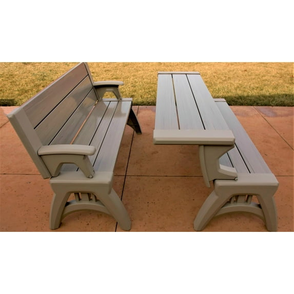Convert a Bench 60" Outdoor / Vinyl Patio Bench Picnic Table, Driftwood, Generation II