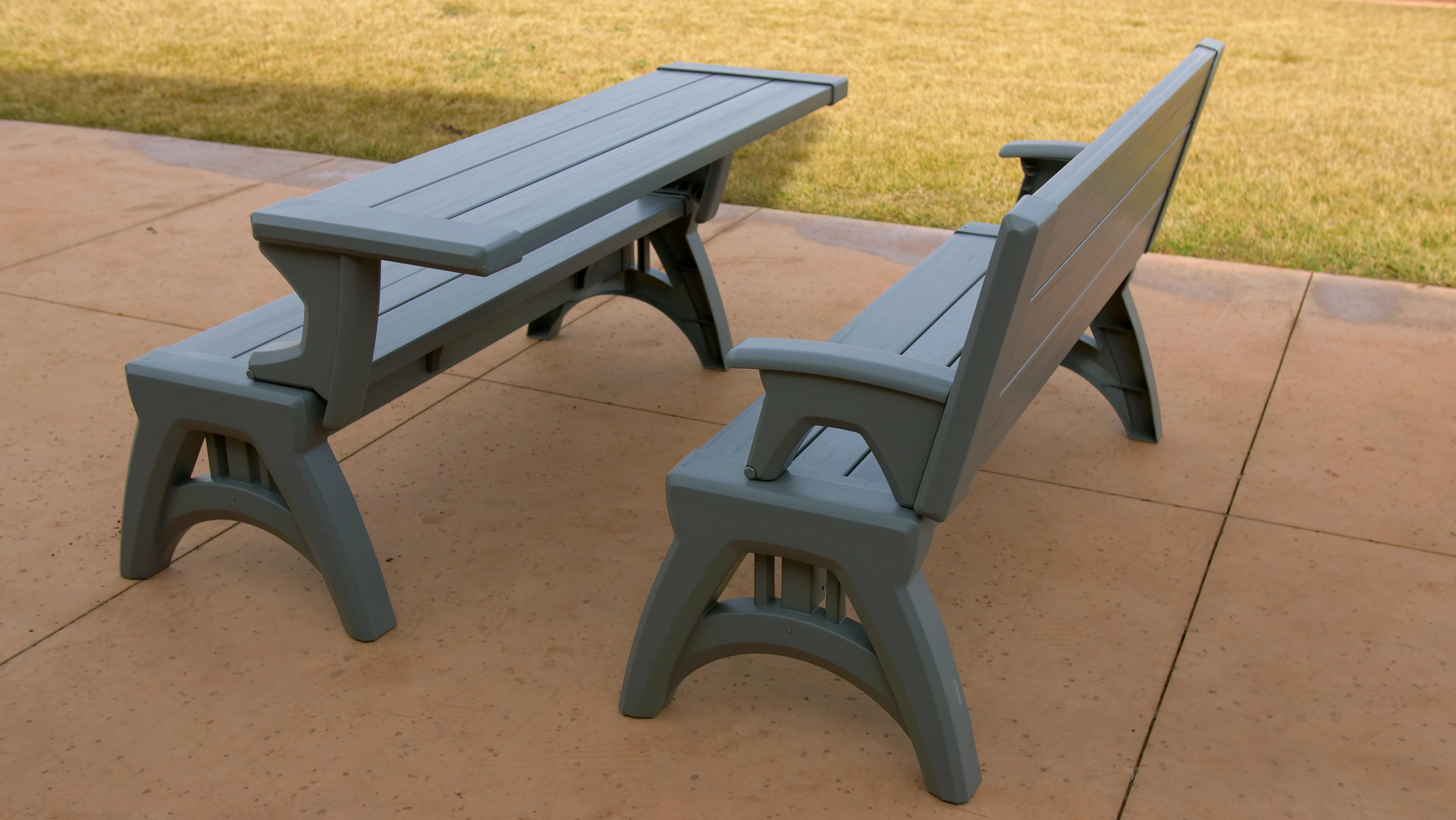 Convert a Bench 60" Outdoor / Vinyl Patio Bench Picnic Table, Platinum Gray, Generation II