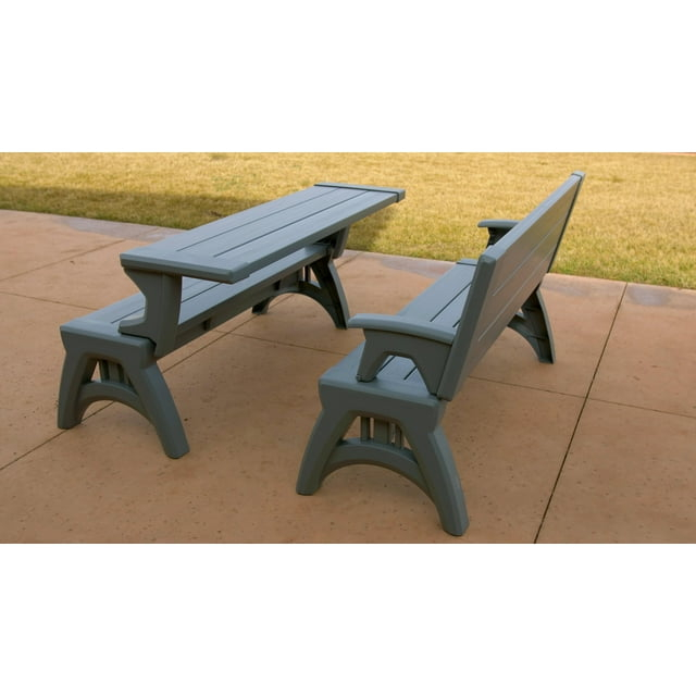 Convert a Bench 60" Outdoor / Vinyl Patio Bench Picnic Table, Platinum Gray, Generation II