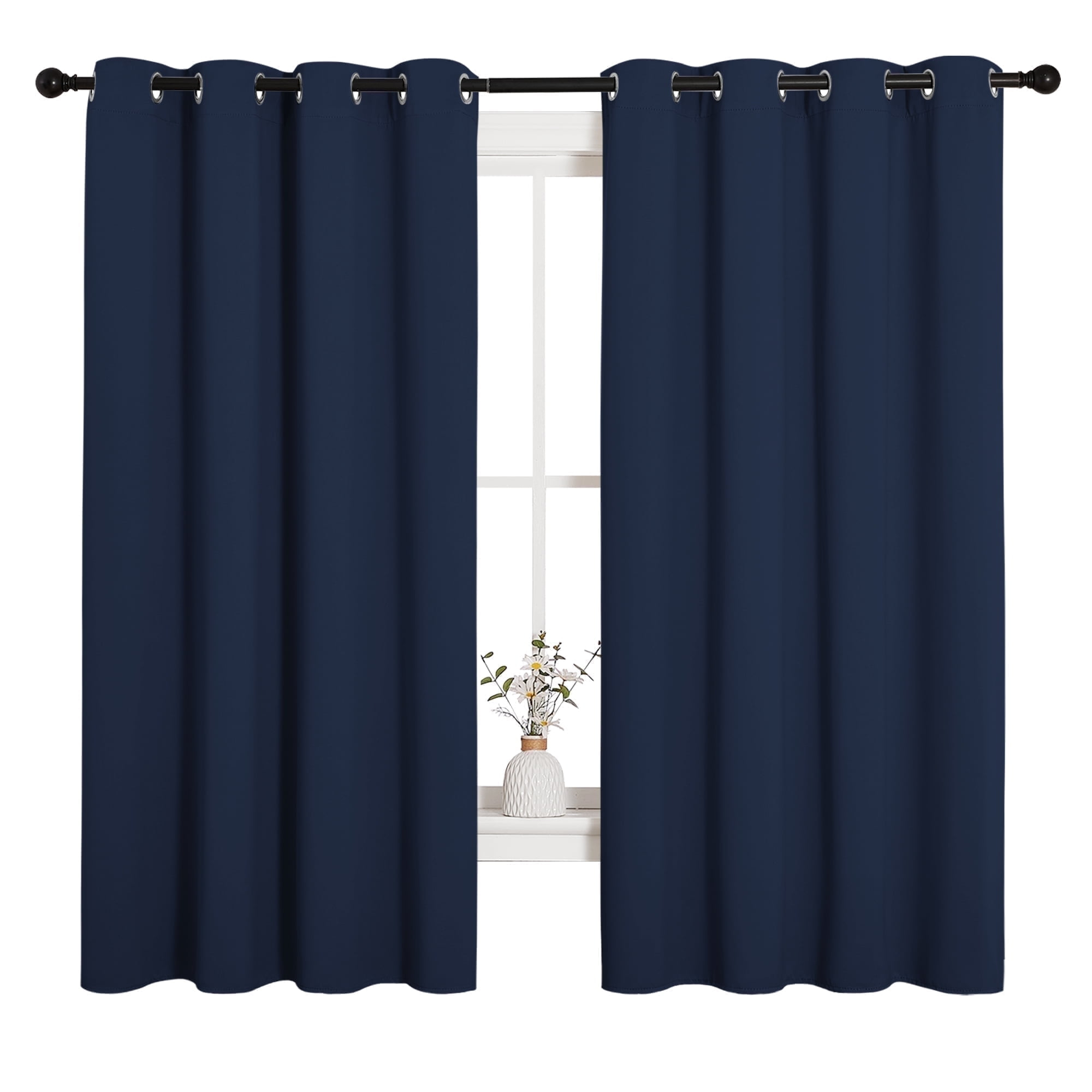 Coodeto Navy Blackout Curtains Set of 2, W52 x L63 - Navy Blackout Curtains 63 inches Long for French Door