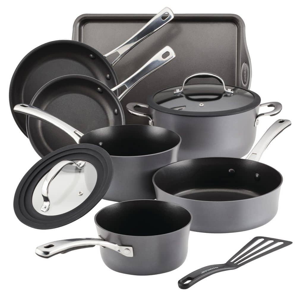 Cook + Create 10-Piece Hard Anodized Aluminum Nonstick Cookware Set in Black