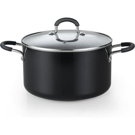 Cook N Home 6-Quart Nonstick Stockpot with Lid, Professional Granite Stock Pot Non Stick Soup Gumbo Pasta Cooking Pot with Silicone Handle, Heavy Gauge Aluminum Induction Cookware, Marble
