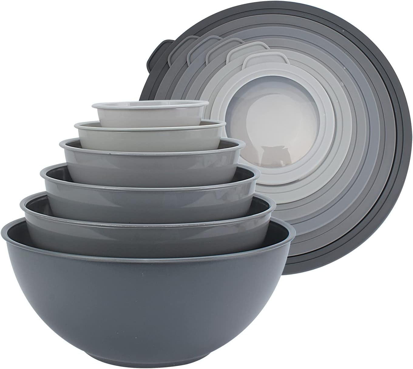 COOK WITH COLOR 12-Pc Mixing Bowls with Lids Set Plastic Bowls for Kitchen, Gray