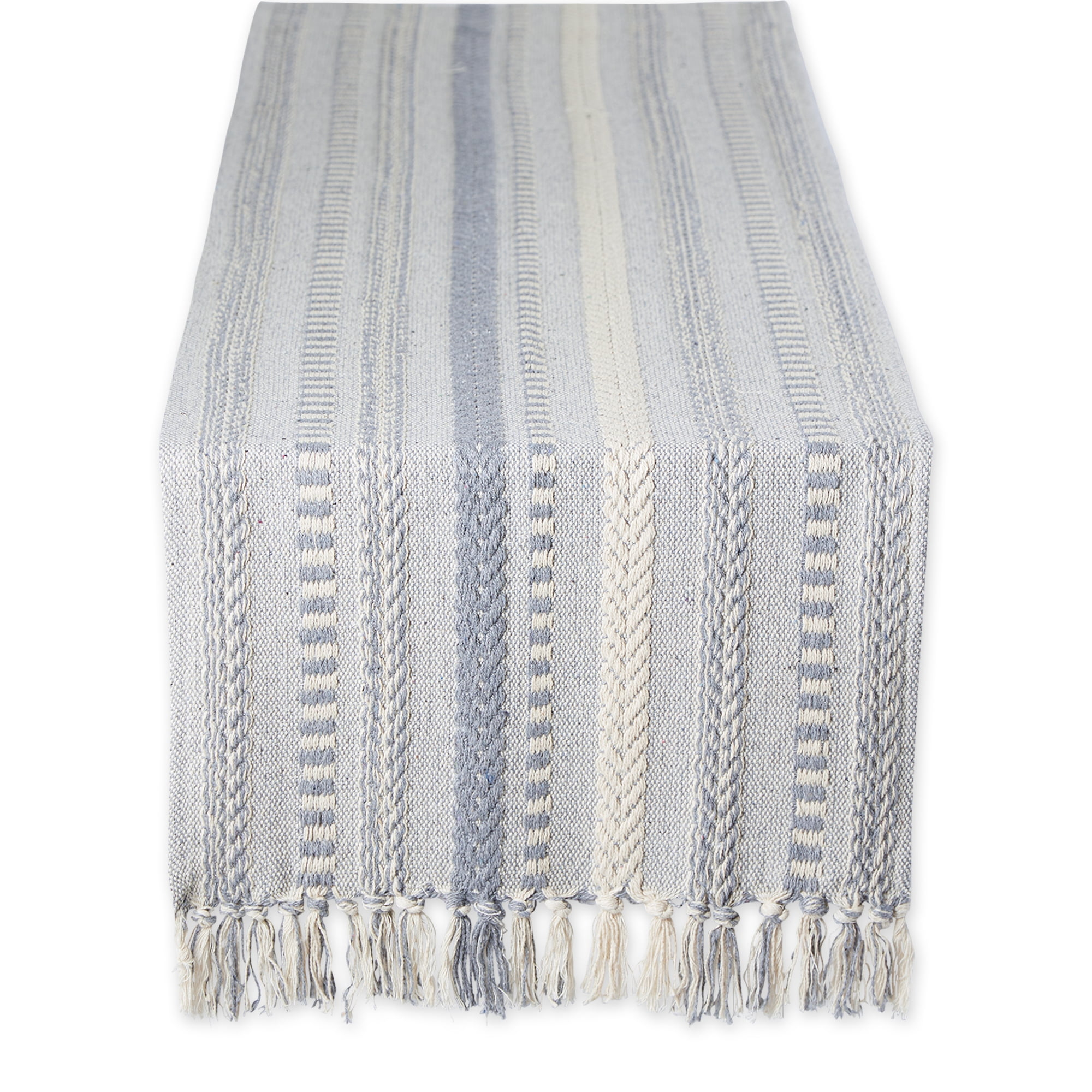Cool Gray Braided Stripe Table Runner 15x72