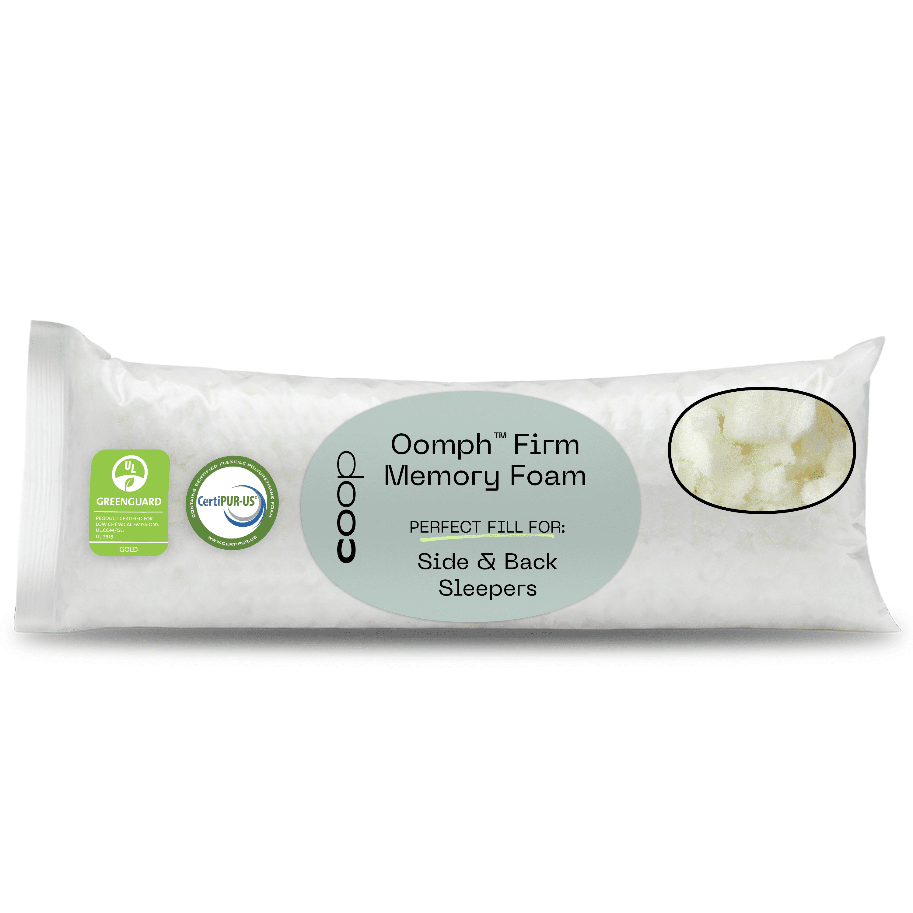 Coop Home Goods Original Memory Foam Pillow Refill, Firm Density- 1/2LB - Extra Oomph - GREENGUARD Gold and CertiPUR-US certified