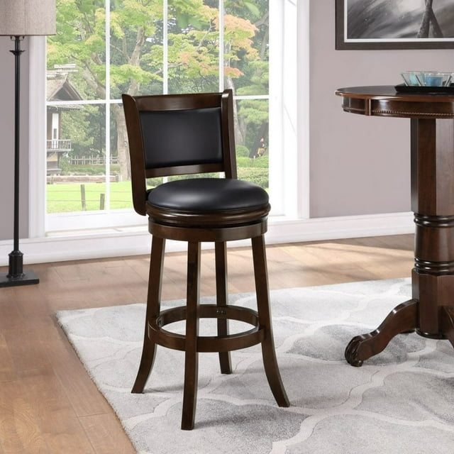 Copper Grove Augusta Wood Indoor Swivel Barstool Cappuccino Cappuccino Finish Wood Faux Leather, Wood Footrest, Padded Seat, Swivel Bar Height Modern