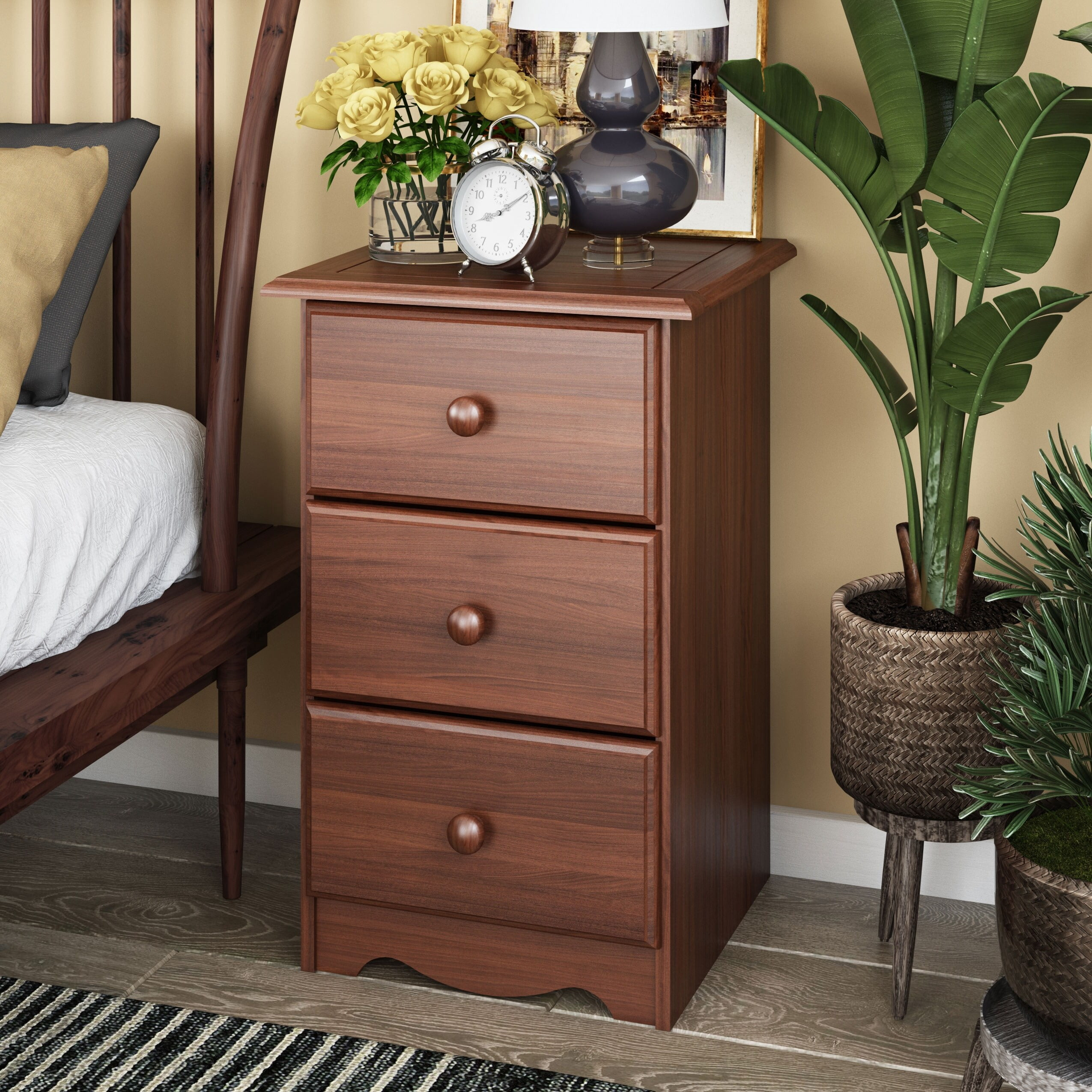 Copper Grove Palace Imports 100% Solid Wood 3-Drawer Nightstand with Metal or Wooden Knobs Mocha
