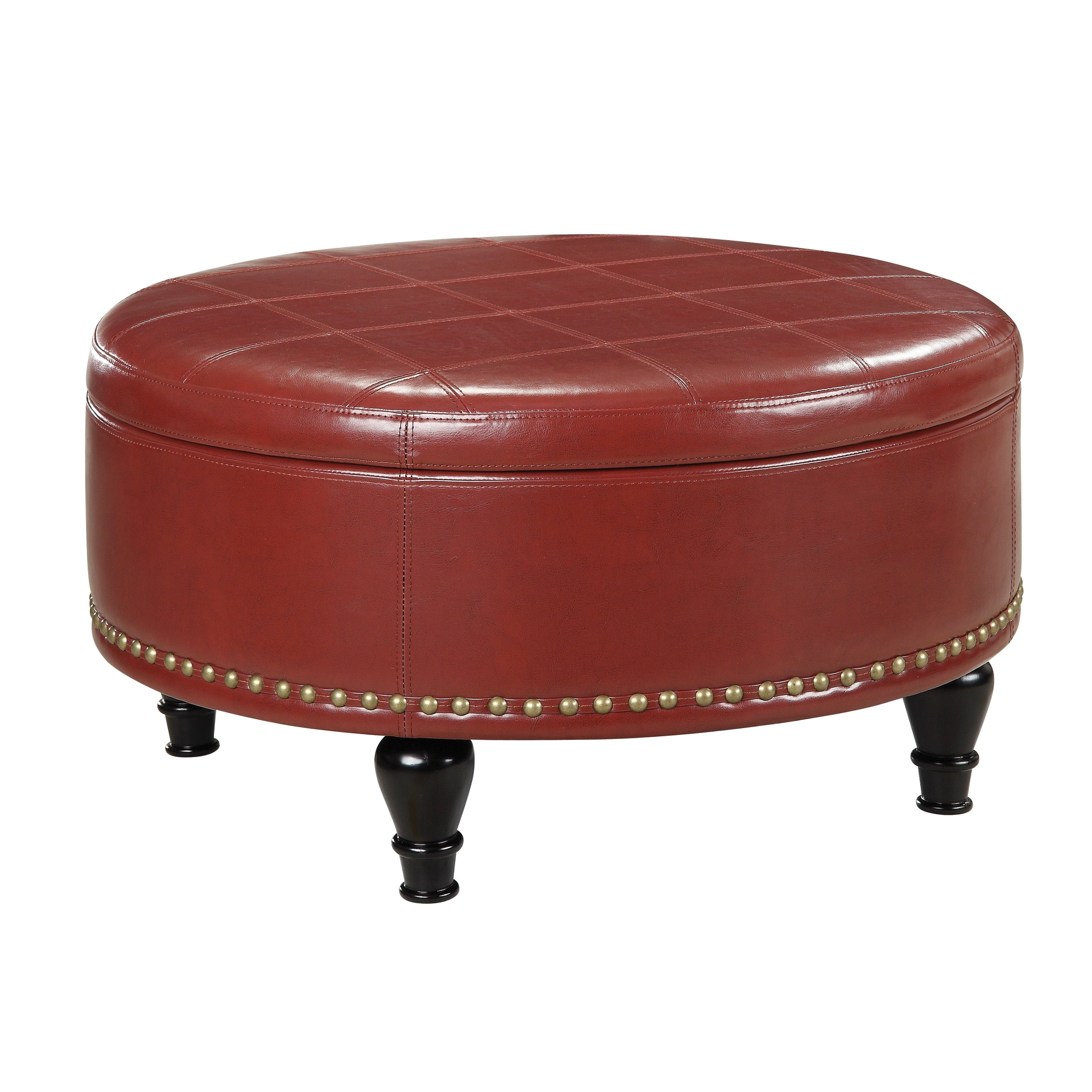 Copper Grove  Payara Round Storage Ottoman Crimson Wood, Bonded Leather Bonded Leather