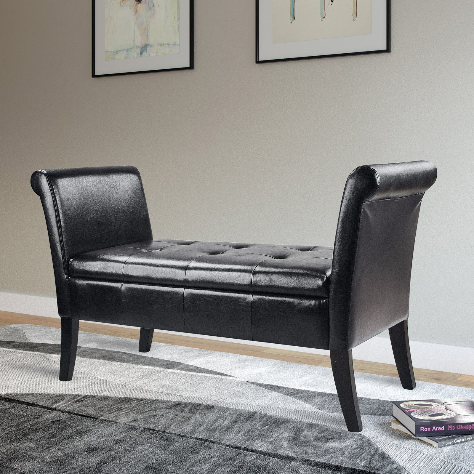 CorLiving Antonio Bonded Leather Bench with Rolled Arms, Dark Brown