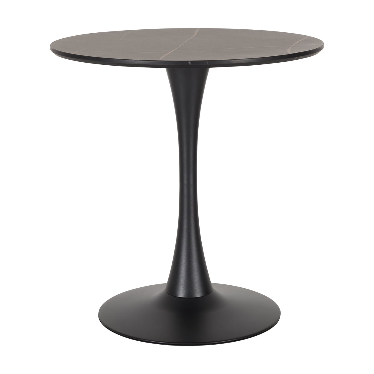 CorLiving Ivo Modern Round Black Marbled Engineered Wood and Steel Pedestal Dining Table - Small Pedestal Dining Room Table for 3, Ideal Small Round Kitchen Table, Bistro Cafe Table