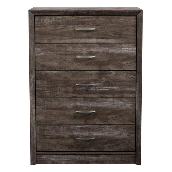 CorLiving Newport Mid Century Modern Brown-Washed Engineered Wood 5-Drawer Tall Dresser for Bedroom - Large, Tall Chest of Drawers - Perfect Bedroom Furniture and Dressers for Clothes Storage