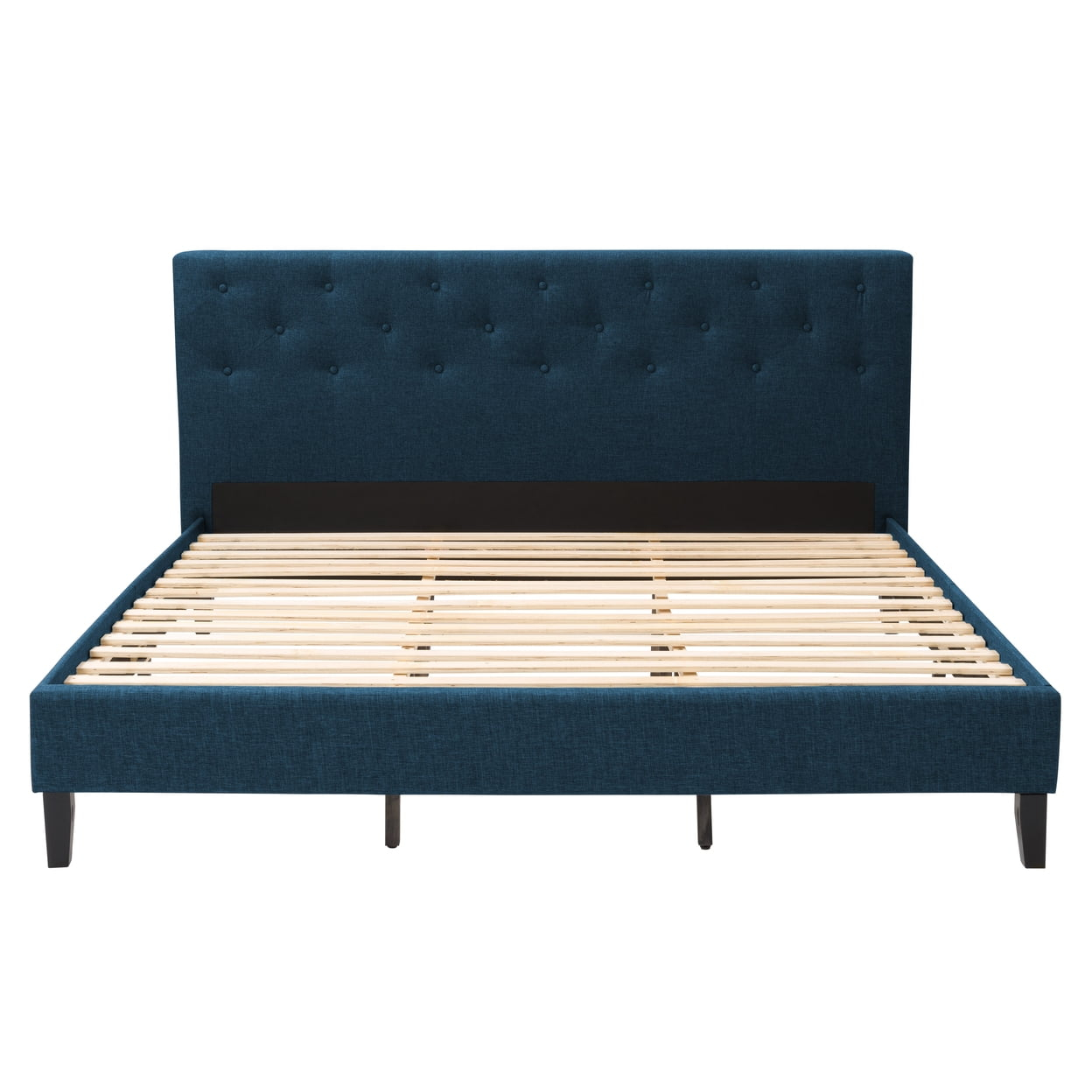 CorLiving Nova Ridge Luxurious Ocean Blue Upholstered King Size Platform Bed Frame with Headboard - Platform Design, No Boxspring Required, Perfect for King Bed, Headboard and Frame Combination.
