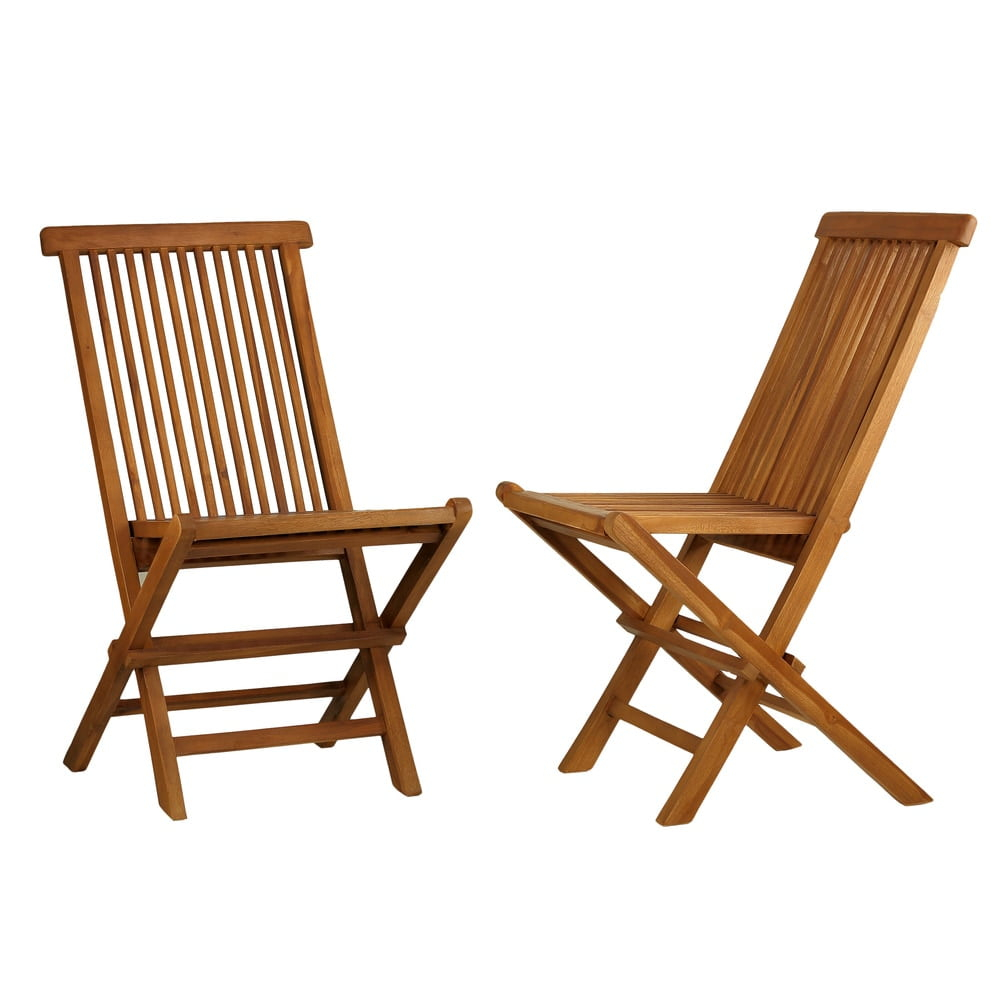 Coral Coast Outdoor Folding Chairs, Golden Teak Wood (Set of 2)