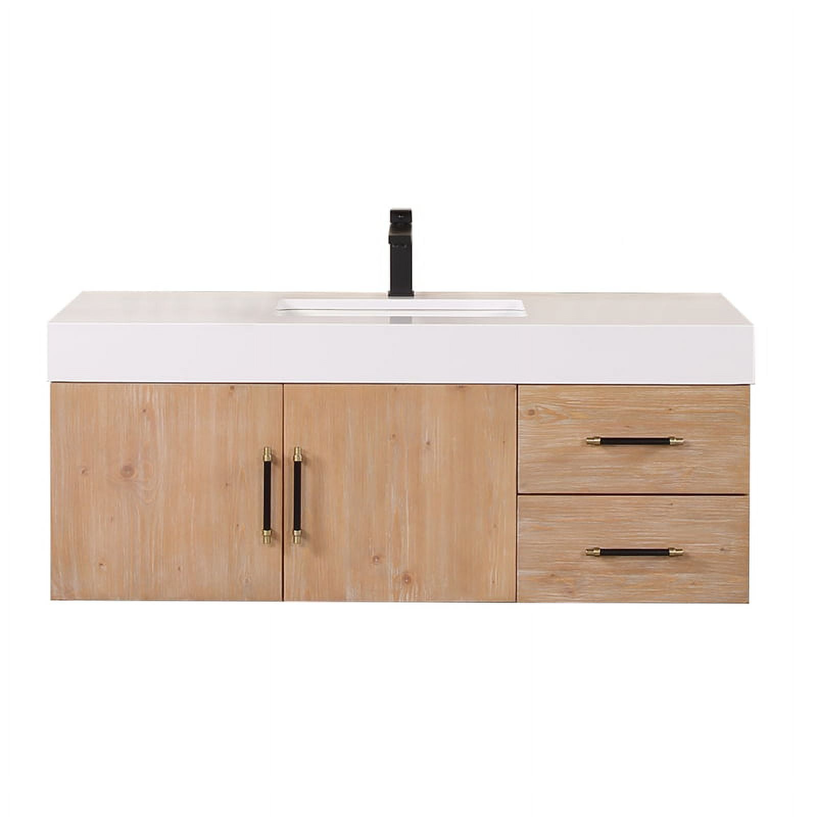 Corchia 48" Wood Vanity in Light Brown with White Composite Stone Top no Mirror