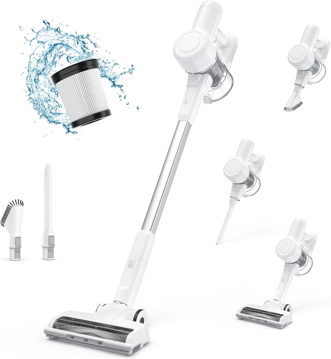 Cordless Stick Vacuum Cleaners for Home Rechargeable Lightweight for Hard Floor and Pet Hair Removal, Handheld Carpet Sweeper, White