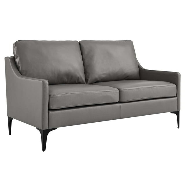 Modway Corland Modern Style Leather and Metal Sofa in Gray Finish